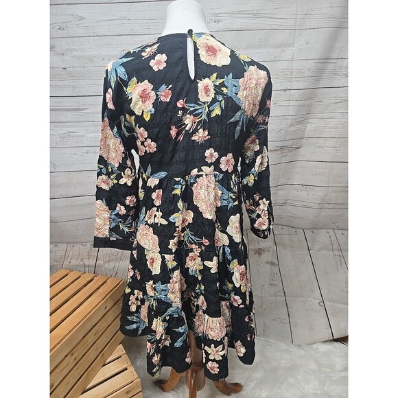 Zara Size S Boho Tunic Dress Slip On Length 3/4 Sleeves Polyester Ruffle Floral - Picture 2 of 7